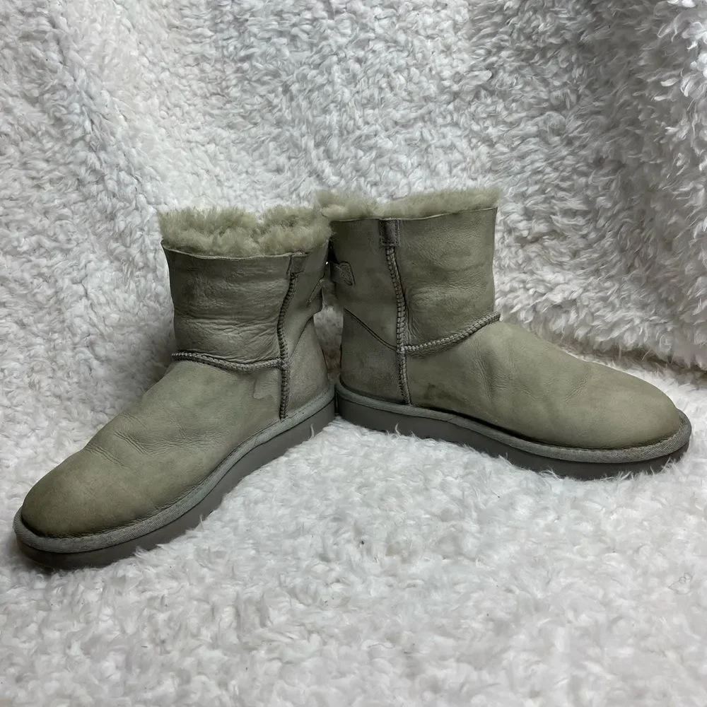 Ugg Baley short boots leather gray suede short boots with sheep skin lin…